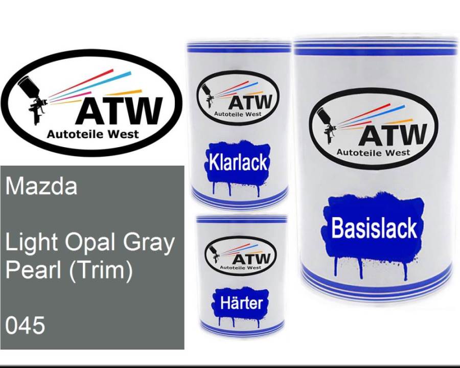 Mazda, Light Opal Gray Pearl (Trim), 045: 500ml Lackdose + 500ml Klarlack + 250ml Härter - Set, von ATW Autoteile West.